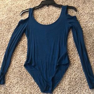 Turquoise long-sleeve body suit cutout shoulders